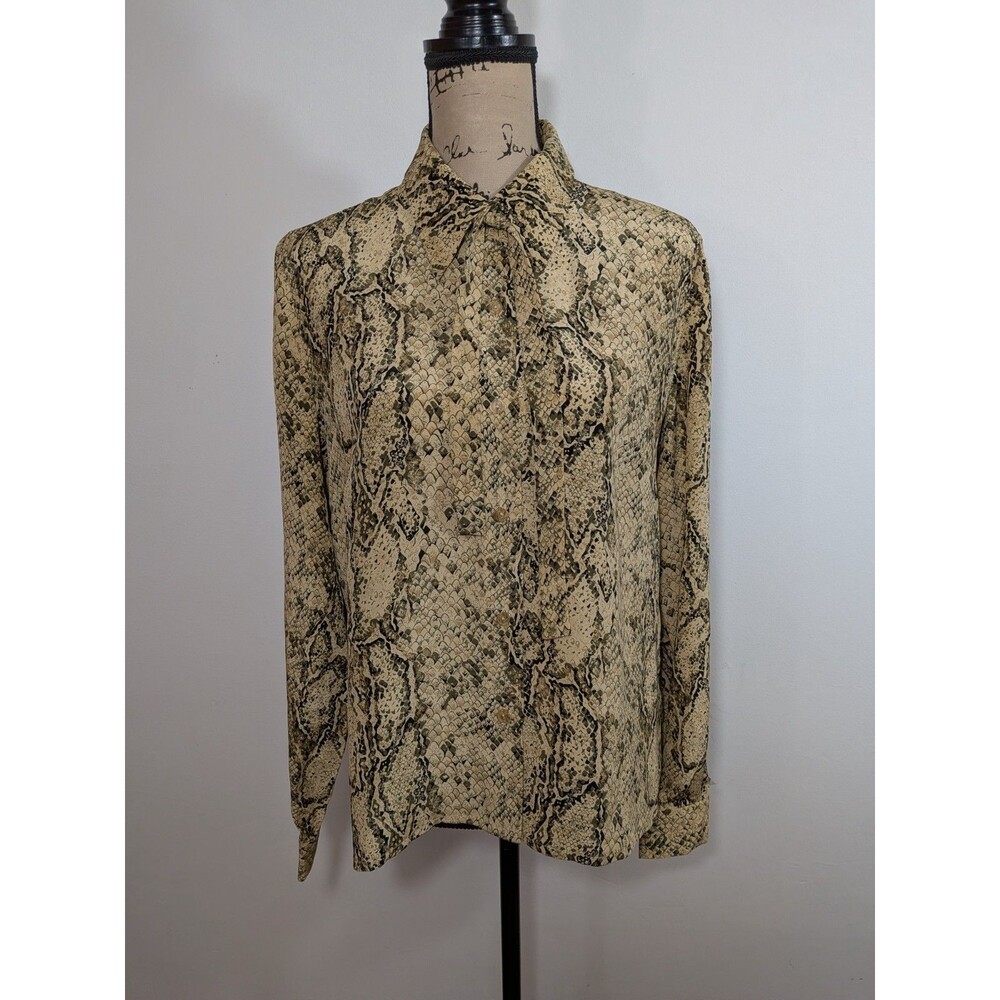 NWT Spenser Jeremy 100% Silk Button Blouse Top Size 10 Snakeskin Neck Tie 90s